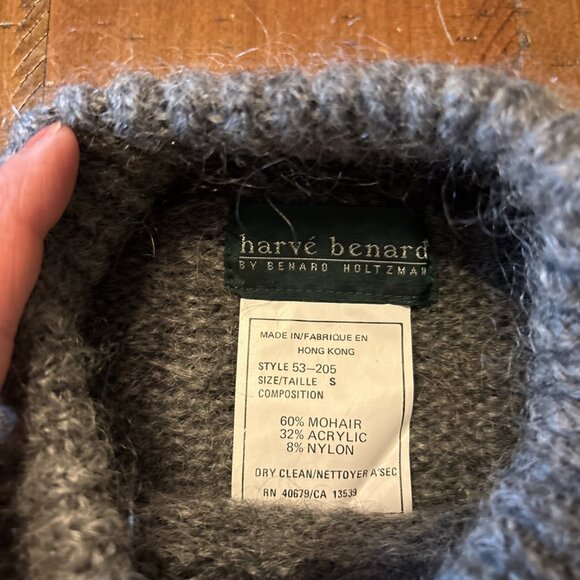 harve bernard Gray Mohair Chunky Small Argyle Pullover Sweater - Picture 5 of 8